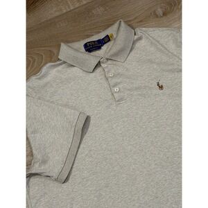 Polo Ralph Lauren Mens Classic Fit Pima Cotton SS Polo Shirt Heather Tan Size L